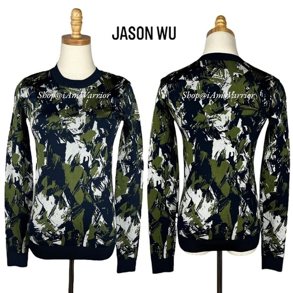 Jason Wu abstract crewneck pullover in navy, basil & chalk *shop@iamwarrior - Picture 7 of 15